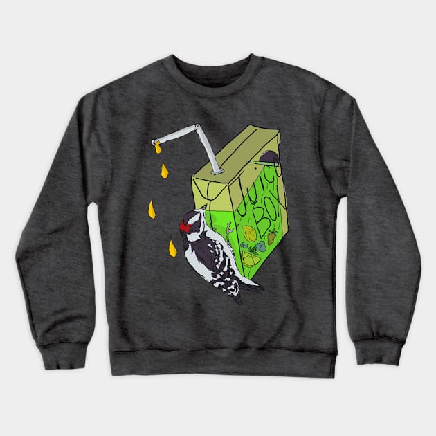 Juice Boxes and Downy Woodpeckers Crewneck Sweatshirt by Animal Surrealism